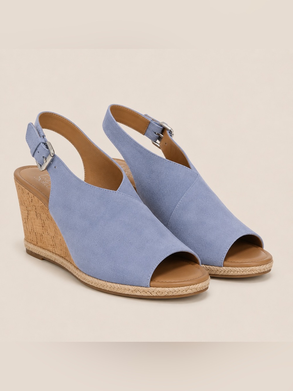 Franco Sarto Julien Light Blue Suede Cork Wedge Sandals Size 9